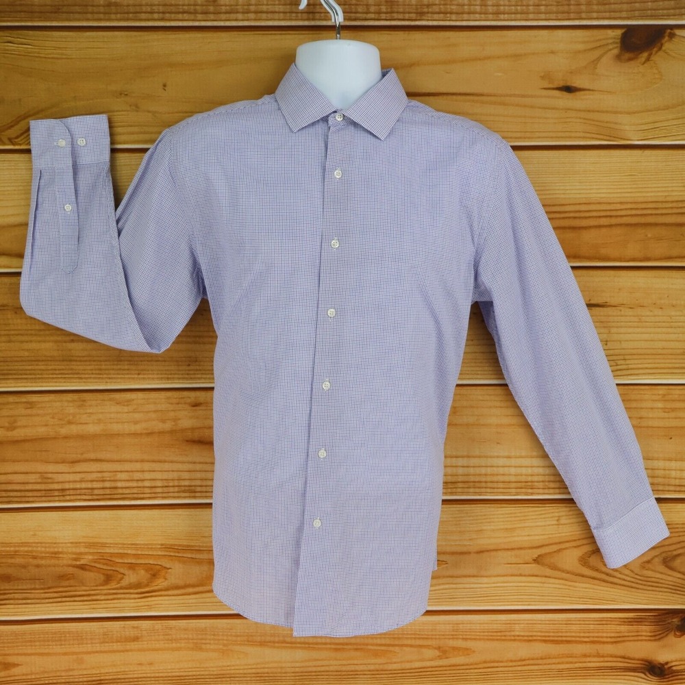 DOCKERS Dress Shirt Fitted Spread Collar Mens Size M Blue Checks Long Sleeve‎